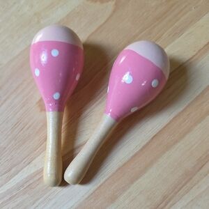 Pink Polka Dot Wooden Maracas — Kids Musical Toy